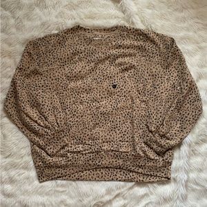 Abercrombie & Fitch Oversized Crew Sweatshirt in Tan Leopard Print